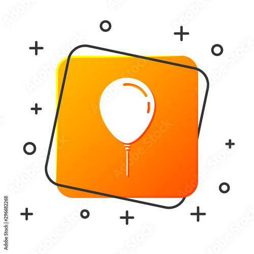 White Balloon with ribbon icon isolated on white background. Orange square button. Vector Illustration