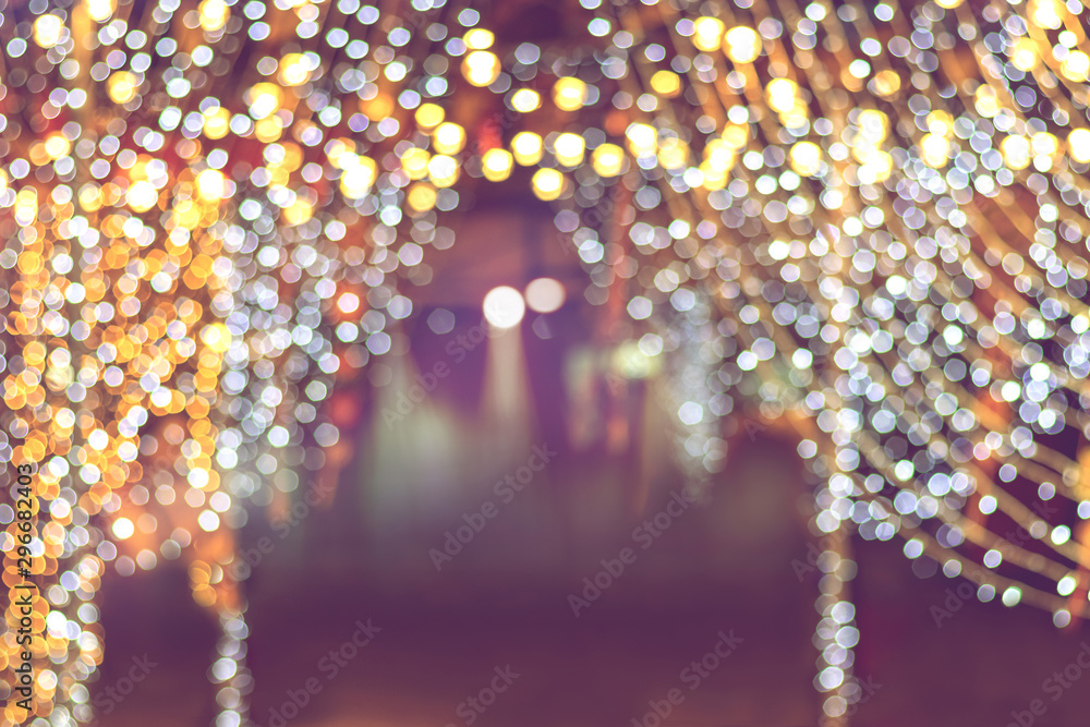 abstract sparkling bokeh light of festive party for holiday, glitter christmas lights background. - obrazy, fototapety, plakaty 