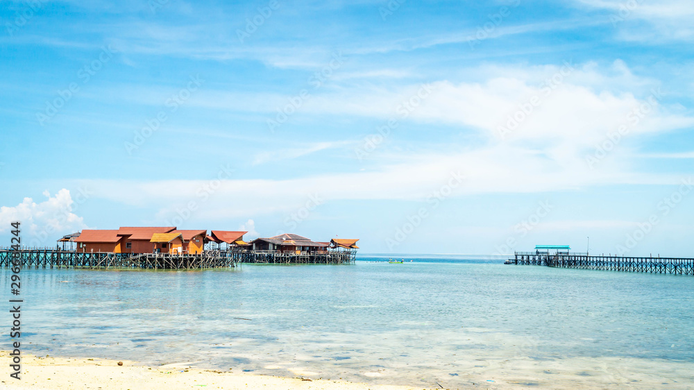 beautiful and colorful cottages at Derawan Island Resort, Borneo Indonesia