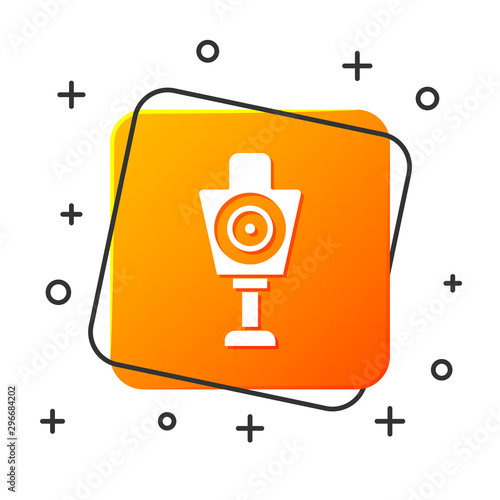 White Human target sport for shooting icon isolated on white background. Clean target with numbers for shooting range or shooting. Orange square button. Vector Illustration