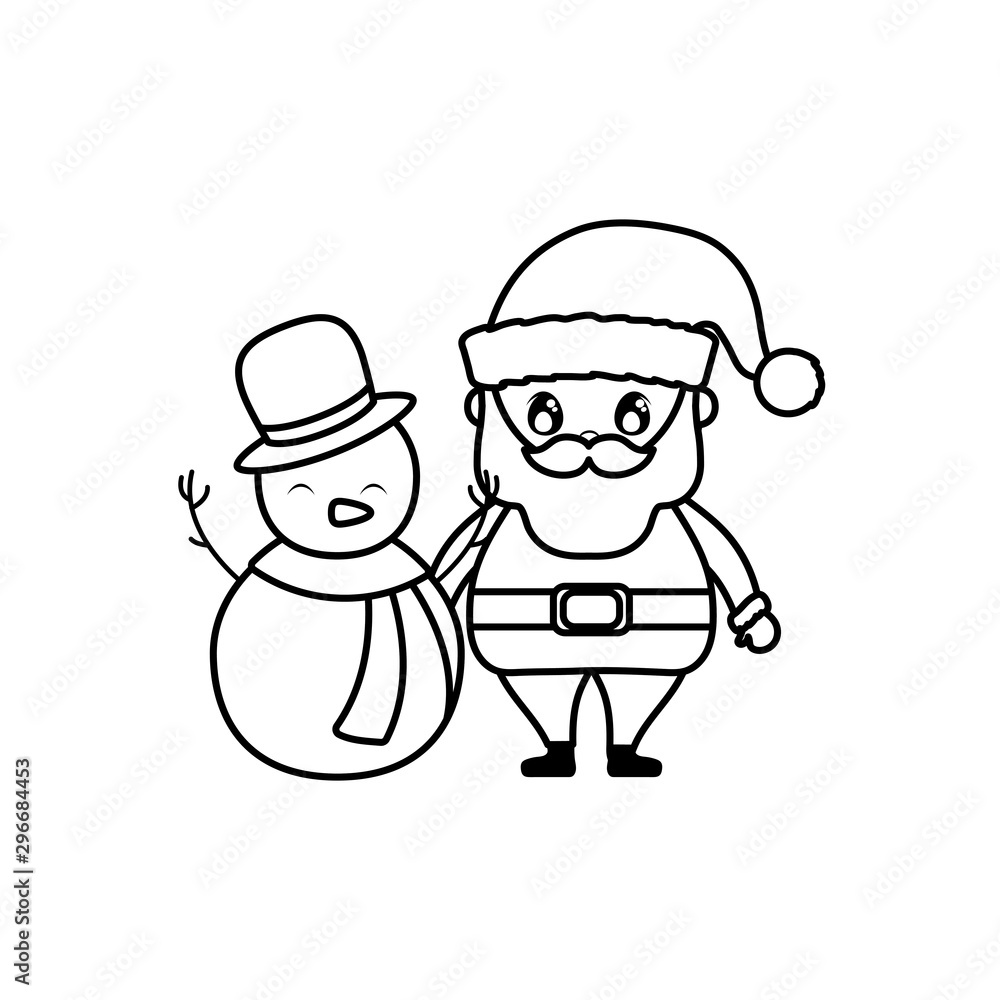 santa claus with snowman on white background
