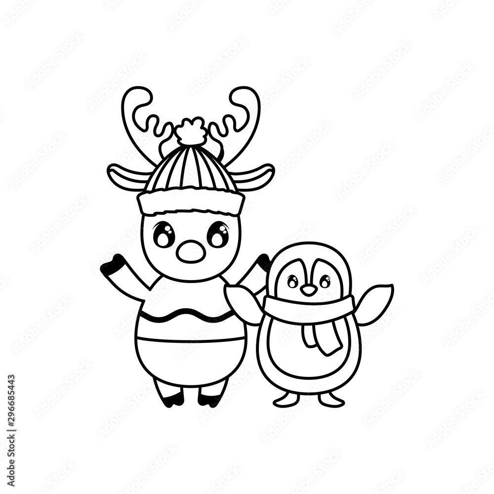 penguin and reindeer on white background penguin and reindeer on white background