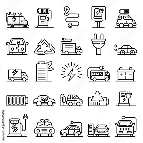 Electrical refueling icons set. Outline set of electrical refueling vector icons for web design isolated on white background