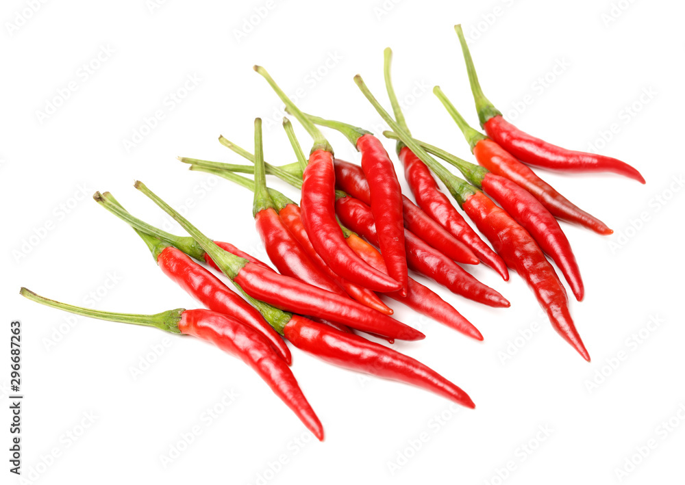 Red chili peppers on white background Red chili peppers on white background