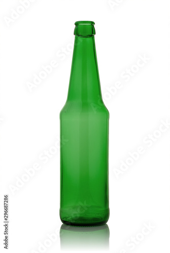 green empty beer bottle