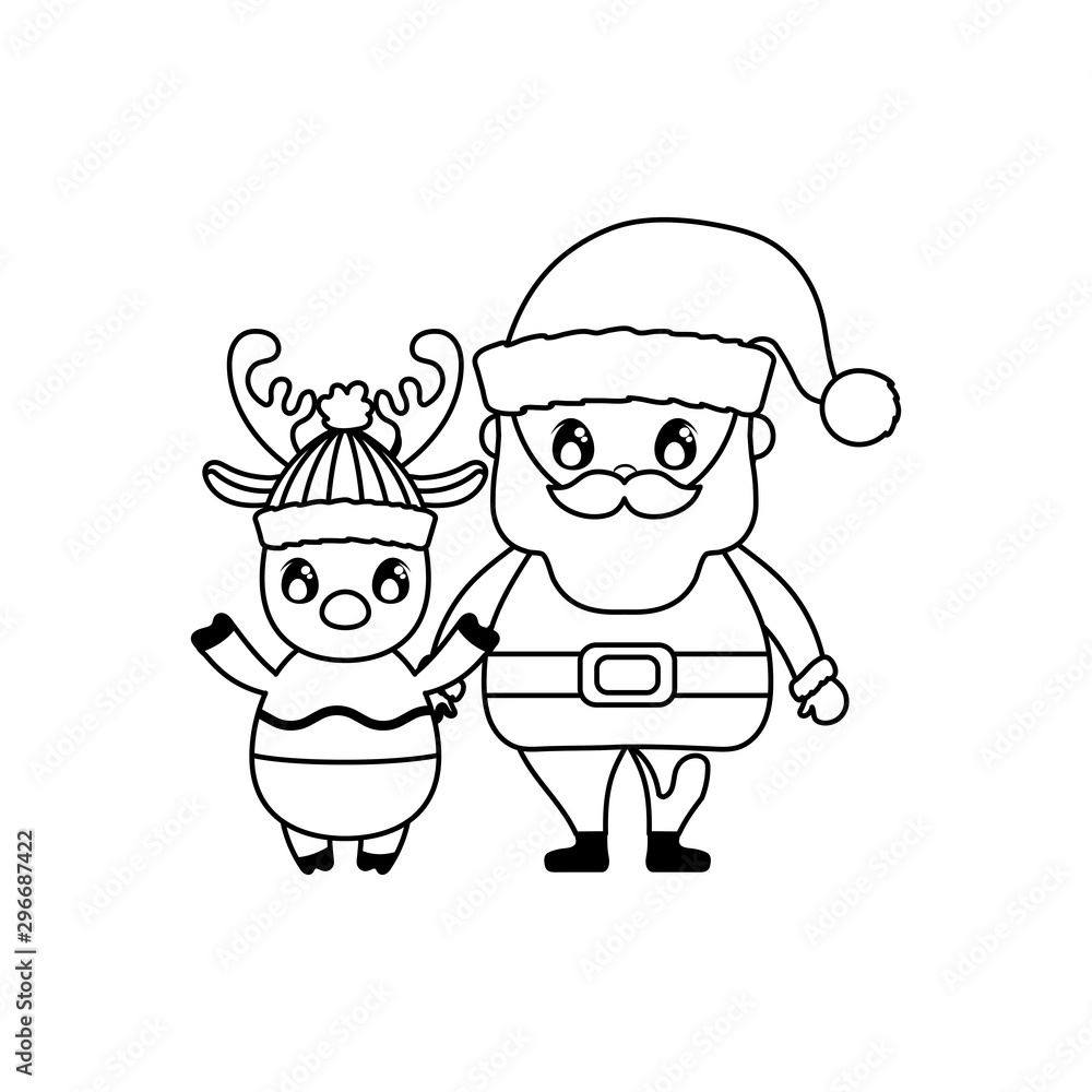 santa claus with reindeer on white background