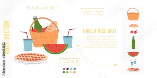Set of Printable Elements for Picnic Poster Banner