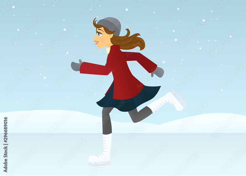Woman ice skating in the snow Woman ice skating in the snow