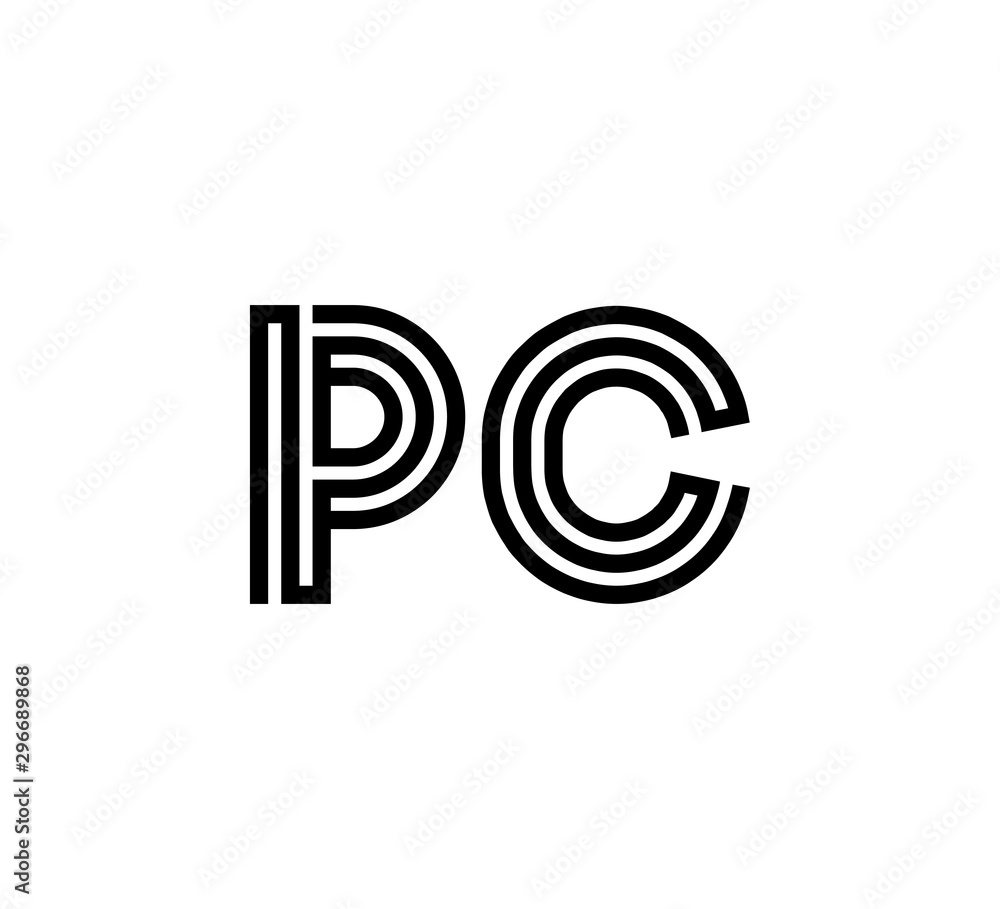 Initial two letter black line shape logo vector PC Initial two letter black line shape logo vector PC