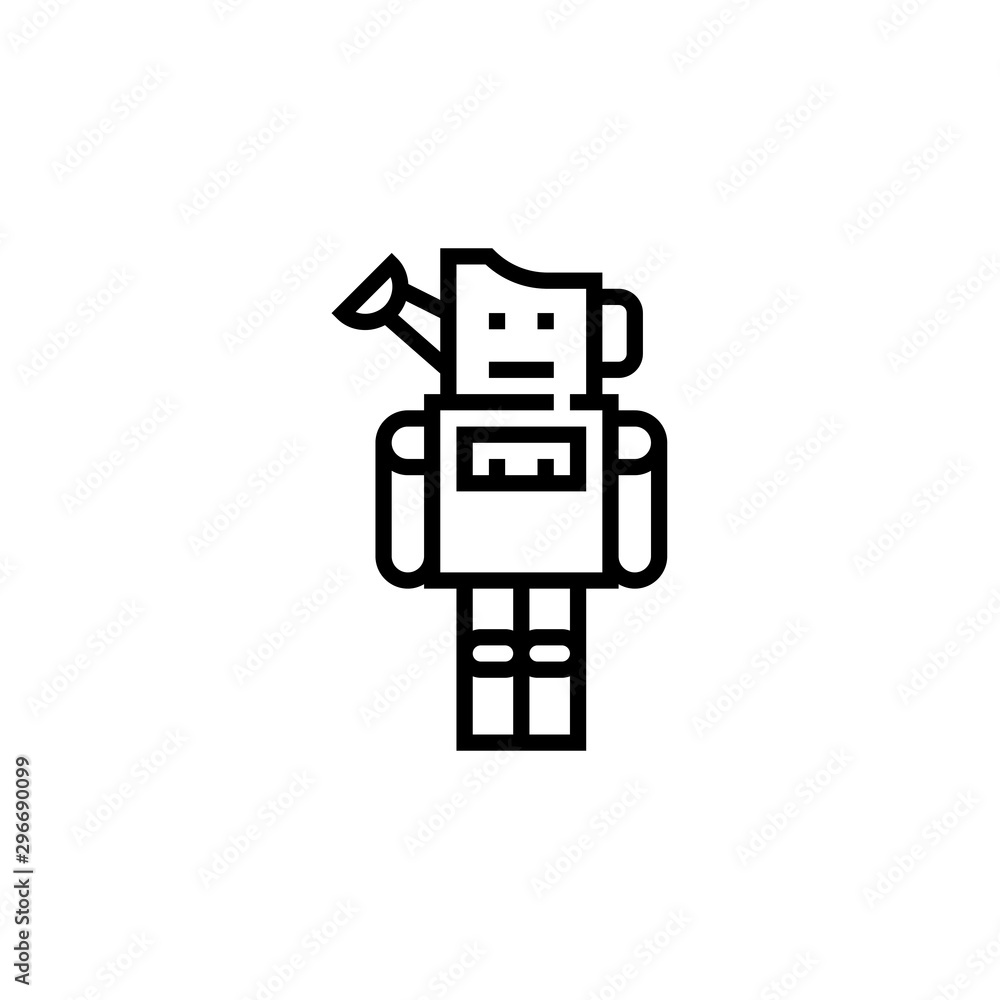 Naklejka premium Outline tin-man fantasy character icon isolated on white background. Popular icons for 2019 year. fantasy-character. Graphic design, mobile application, logo, user interface. EPS 10 format vector