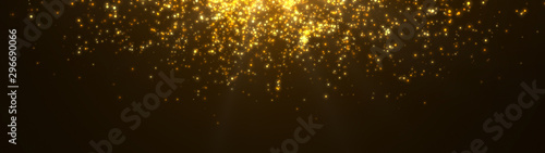 New year 2020. Bokeh background. Lights abstract. Merry Christmas backdrop. Gold glitter light. Defocused particles. Isolated on black. Overlay. Golden color. Panoramic view