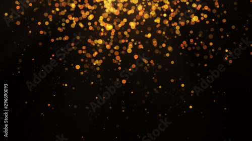 New year 2020. Bokeh background. Lights abstract. Merry Christmas backdrop. Gold glitter light. Defocused particles. Isolated on black. Overlay. Golden color,top