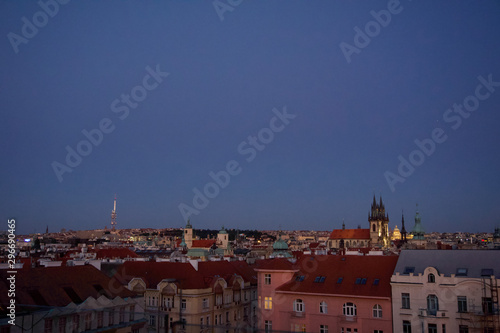 Prague rooftops at twilight