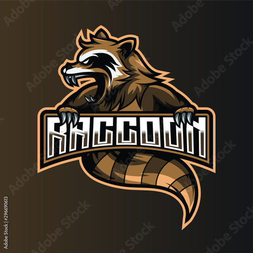 Angry raccoon mascot illustration for sport and esport or gaming team logo.