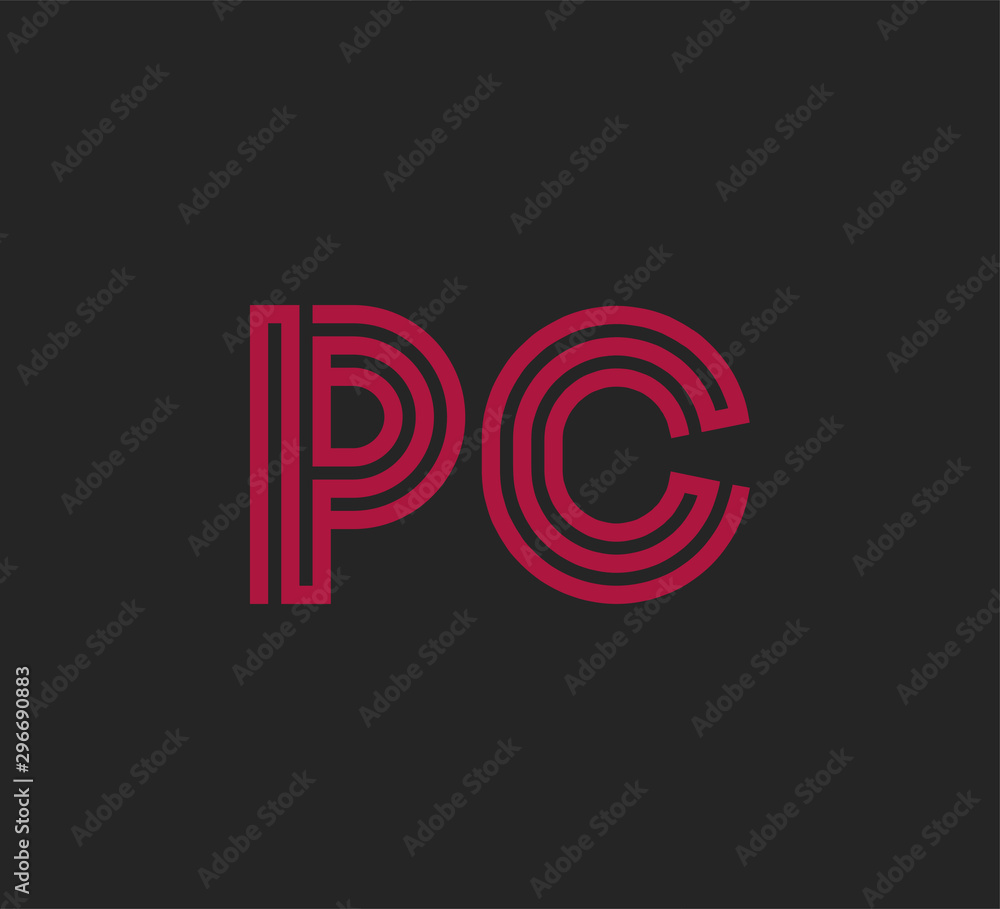 Initial two letter red line shape logo on black vector PC Initial two letter red line shape logo on black vector PC