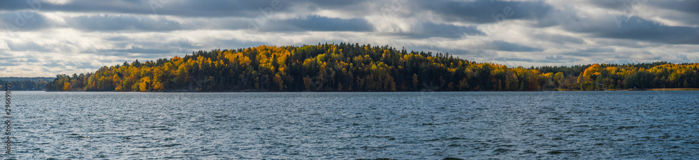 Autumn view over the Stockholm archipelago with islands, boats, ferries and fjords. Autumn view over the Stockholm archipelago with islands, boats, ferries and fjords.