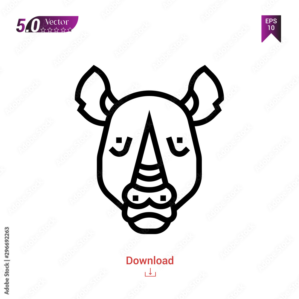 Outline rhino head icon vector isolated on white background .Logo . Graphic design, mobile application, icons 2019 year, user interface. Editable stroke. EPS10 format Outline rhino head icon vector isolated on white background .Logo . Graphic design, mobile application, icons 2019 year, user interface. Editable stroke. EPS10 format