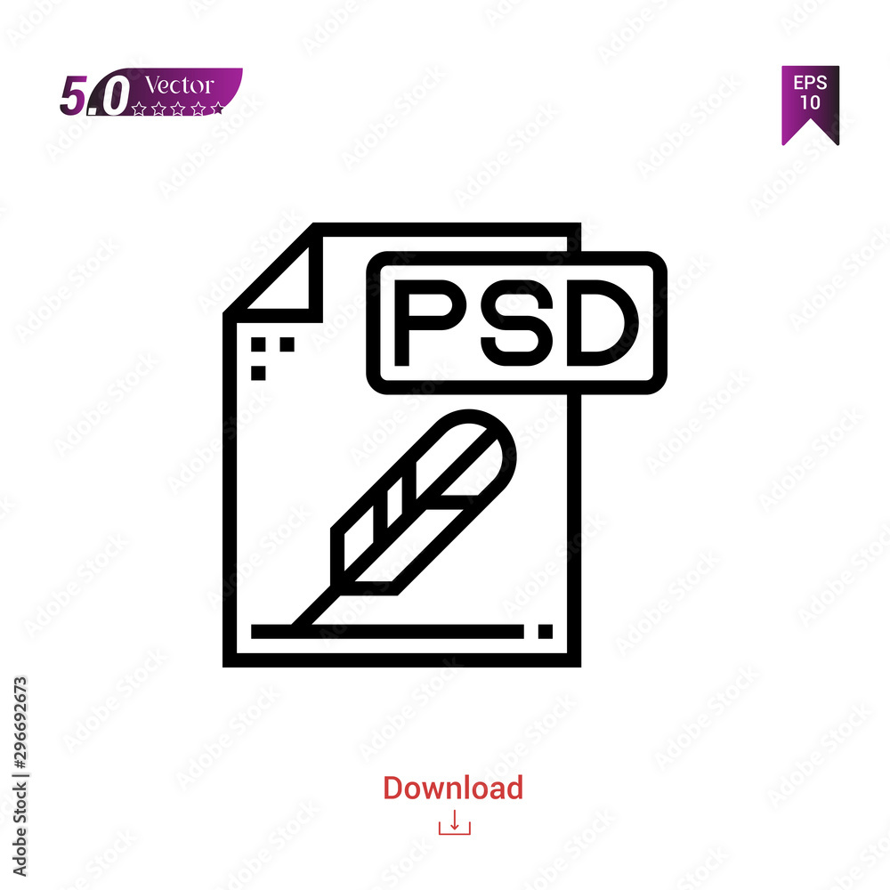 Outline psd file icon isolated on white background. Popular icons for 2019 year. file-types. Graphic design, mobile application, logo, user interface. EPS 10 format vector Outline psd file icon isolated on white background. Popular icons for 2019 year. file-types. Graphic design, mobile application, logo, user interface. EPS 10 format vector