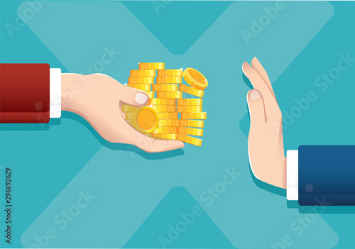 Businessman refusing money offered, corruption concept vector illustration EPS10