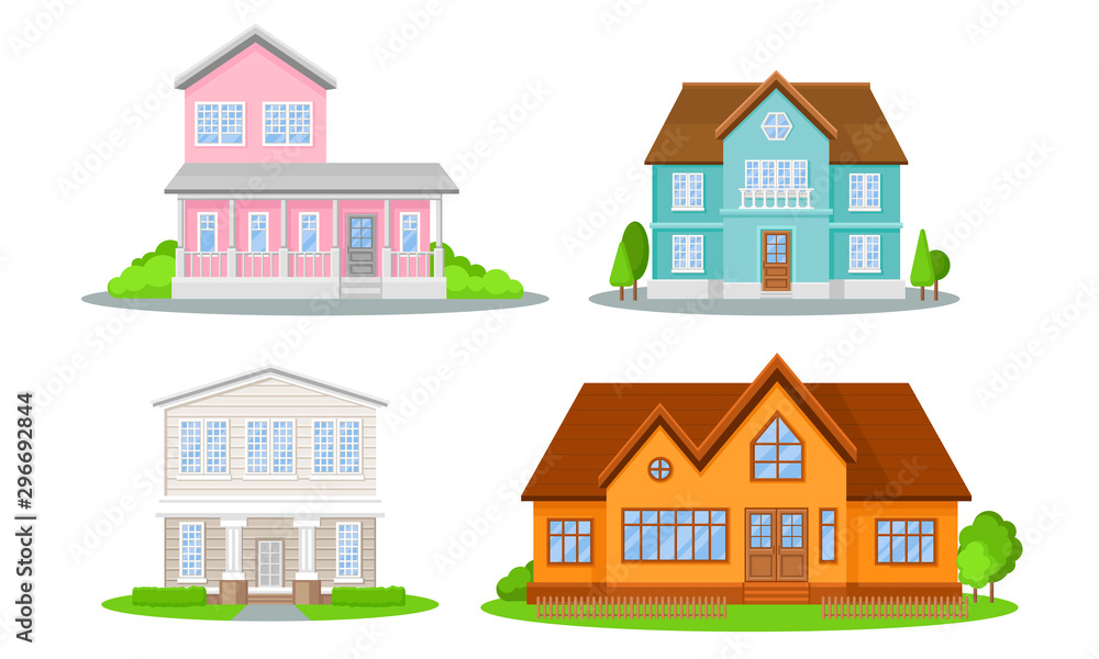 Mansions Set. Contemporary Colourful Buildings Vector Illustrated Concepts.