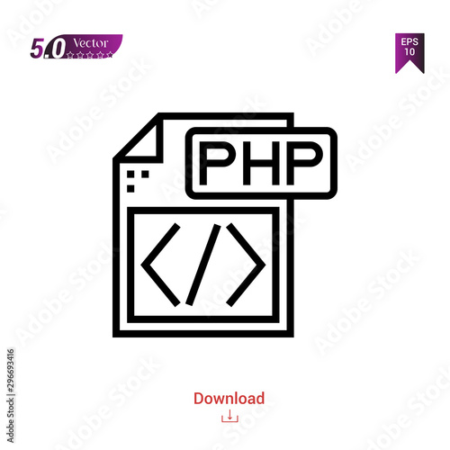 Outline php file icon isolated on white background. Popular icons for 2019 year. file-types. Graphic design, mobile application, logo, user interface. EPS 10 format vector