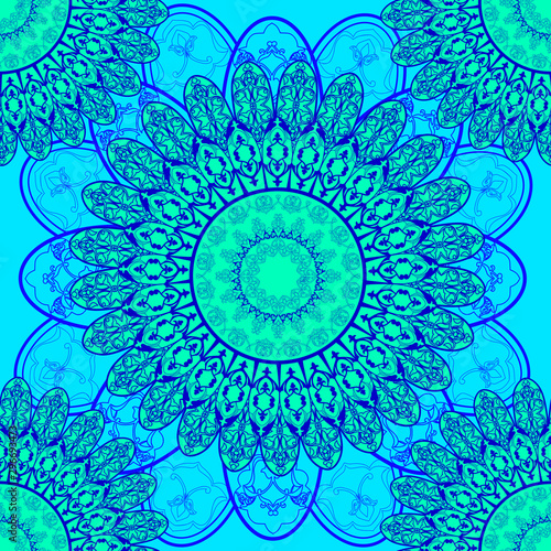  Seamless round mandala. Vector sketch texture with pattern.