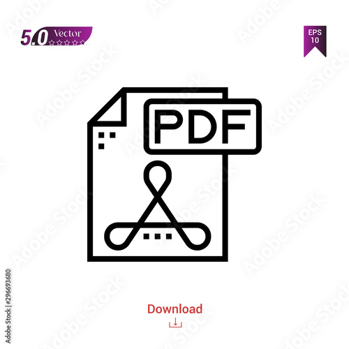Outline pdf file icon isolated on white background. Popular icons for 2019 year. file-types. Graphic design, mobile application, logo, user interface. EPS 10 format vector