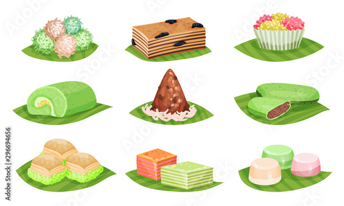 Oriental Sweets Vector Illustrated Set. Traditional Turkish Delights