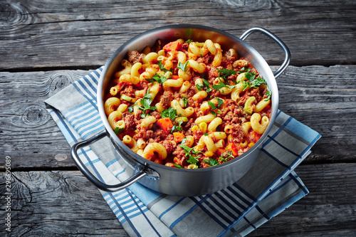 american goulash of elbow pasta and ground beef