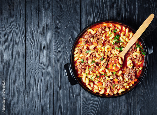 close-up of american italian goulash in a dish photo
