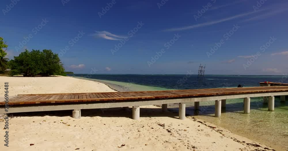 Aerial view of the wooden footpath on the tropical island Aerial view of the wooden footpath on the tropical island
