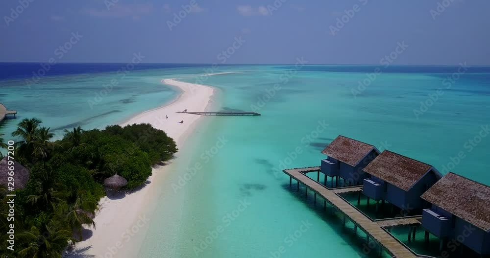 Beautiful Water Bungalows In The Maldives Islands, aerial dolly in shot Beautiful Water Bungalows In The Maldives Islands, aerial dolly in shot