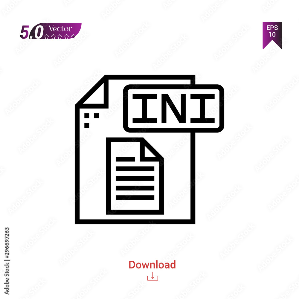 Outline ini file icon isolated on white background. Popular icons for 2019 year. file-types. Graphic design, mobile application, logo, user interface. EPS 10 format vector Outline ini file icon isolated on white background. Popular icons for 2019 year. file-types. Graphic design, mobile application, logo, user interface. EPS 10 format vector
