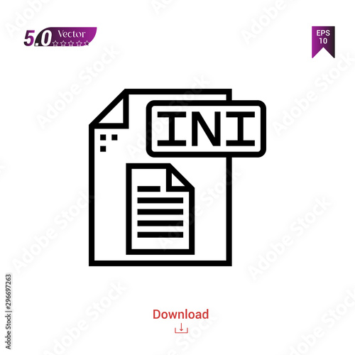 Outline ini file icon isolated on white background. Popular icons for 2019 year. file-types. Graphic design, mobile application, logo, user interface. EPS 10 format vector photo