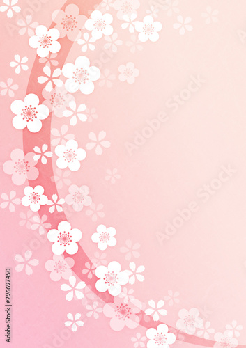 梅と桜の花の背景、年賀状等へ