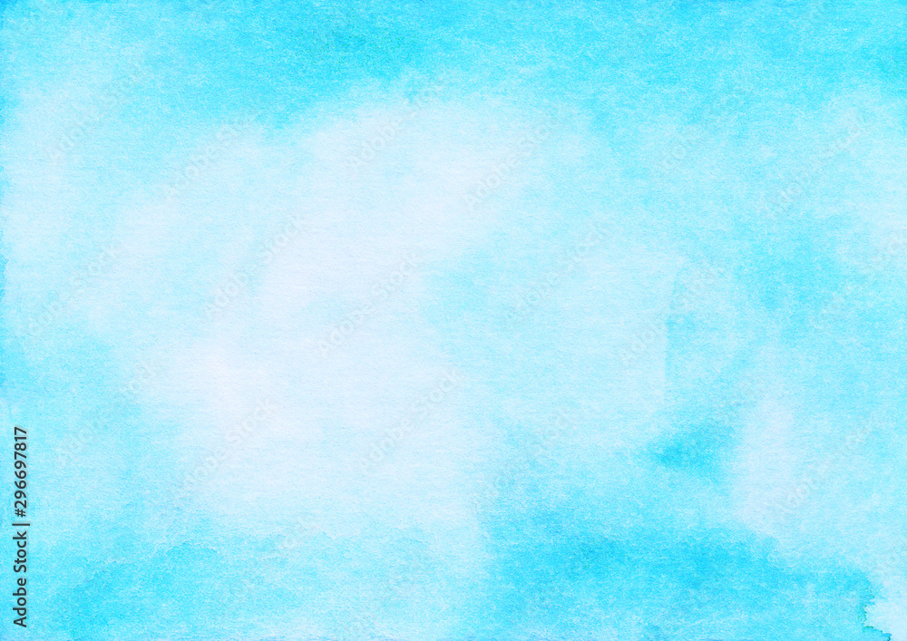Light blue watercolor frame background. Sky blue aquarelle stains on paper. Light blue watercolor frame background. Sky blue aquarelle stains on paper.
