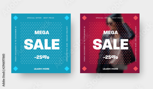 Layout of square vector banners for social media for the big mega sale.