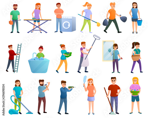 Housekeeping icons set. Cartoon set of housekeeping vector icons for web design