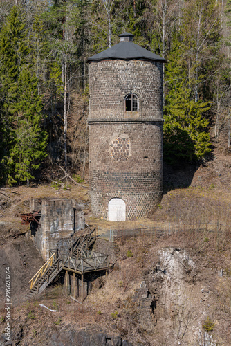 Cylinder shaped head frame from an old iron mine in Sweden photo