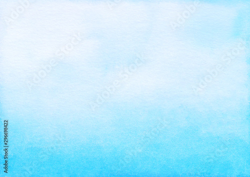 Watercolor light blue gradient background texture. Aquarelle abstract bright sky blue ombre backdrop