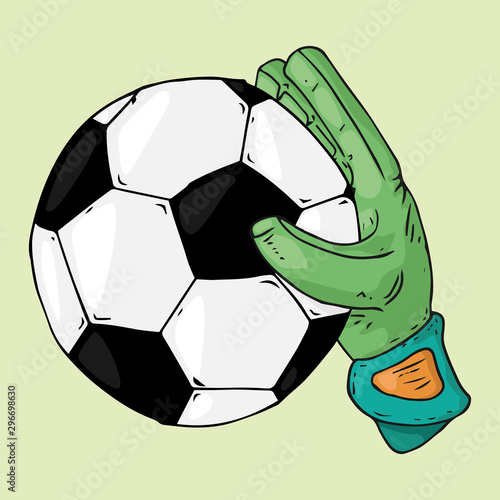 Glove goalkeeper icon. Vector illustration of goalkeeper glove with ball. Hand drawn goalkeeper glove with a soccer ball.