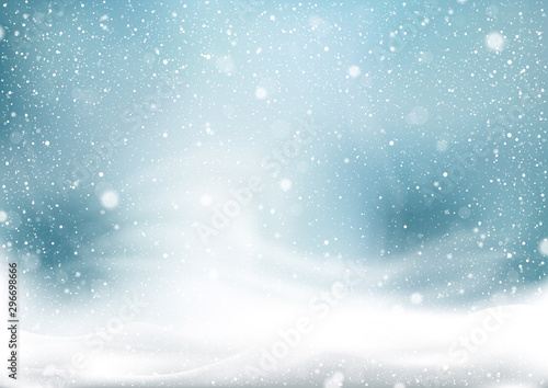 Winter Snow Storm Background - Abstract Illustration with Winter Landscape with Falling Christmas Shining Beautiful Snow, Vector © Roman Dekan