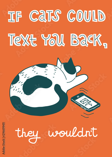 Fotografie Cat joke poster, black and white on orange