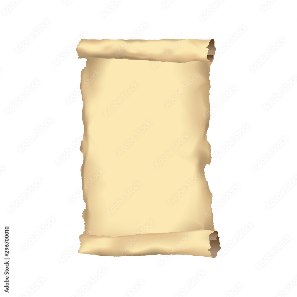 Papers old scrolls or ancient parchments. Old document or manuscript background, empty sheet, papyrus with space for your text. Vector illustration.