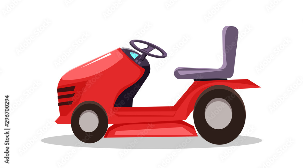 Riding lawn mower flat vector illustration