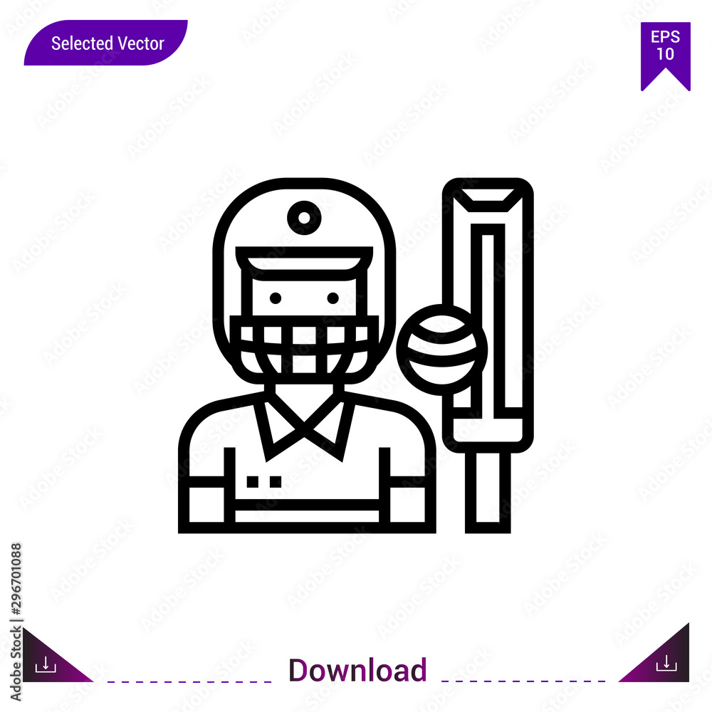 cricket-player vector icon. Best modern, simple, isolated,sport-avatar, flat icon for website design or mobile applications, UI / UX design vector format