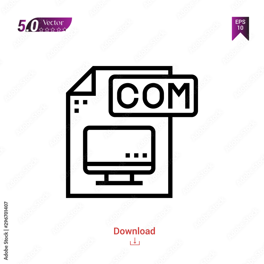 Obraz premium Outline com file icon isolated on white background. Popular icons for 2019 year. file-types. Graphic design, mobile application, logo, user interface. EPS 10 format vector