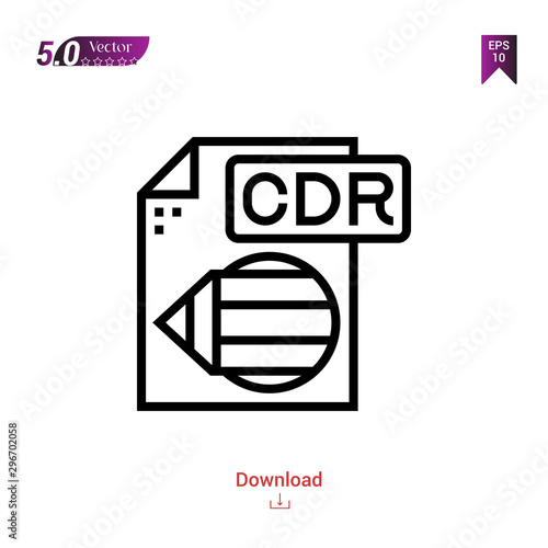 Outline cdr file icon isolated on white background. Popular icons for 2019 year. file-types. Graphic design, mobile application, logo, user interface. EPS 10 format vector