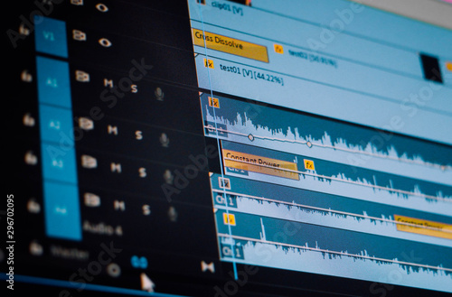 Bilde på lerret Video editing time line on computer screen