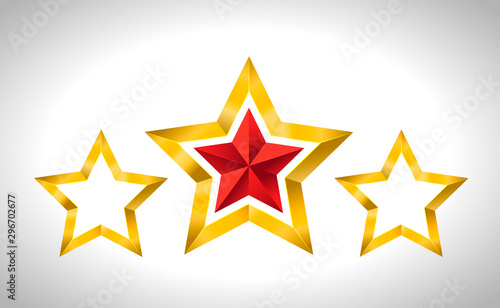 Vector illustration of 3 gold stars christmas new year holiday 3D Christmas